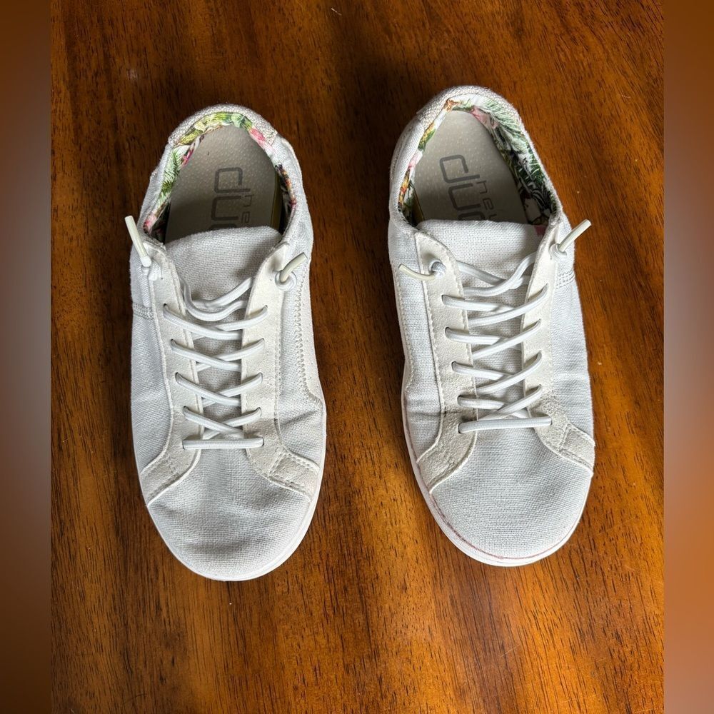 White Canvas Sneakers with Floral Lining by Hey Dudes